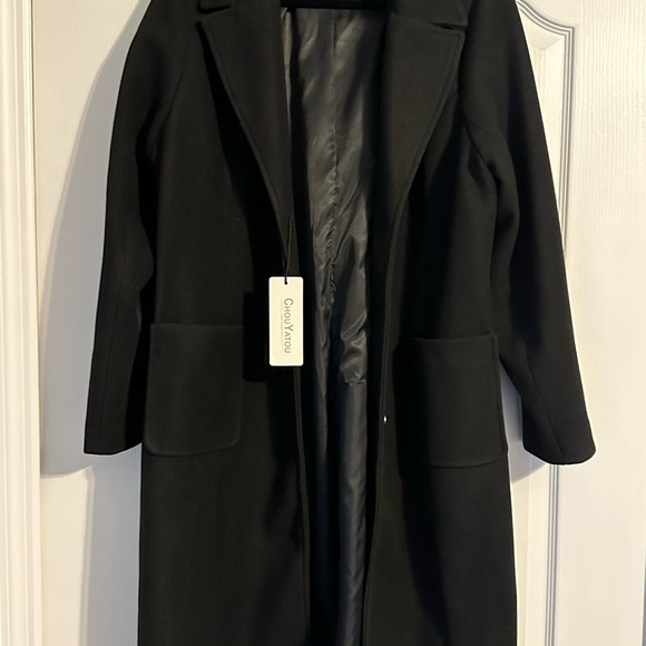 Chouyatou Women’s Big Notch Lapel Single Breasted Mid-Length Wool Blend Coat - Picture 3 of 4